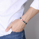 MD-0335 CUSTOM ENGRAVE Stainless Black Carbon Fiber Medical ID Bracelet