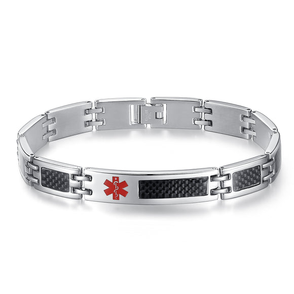 MD-0335 CUSTOM ENGRAVE Stainless Black Carbon Fiber Medical ID Bracelet