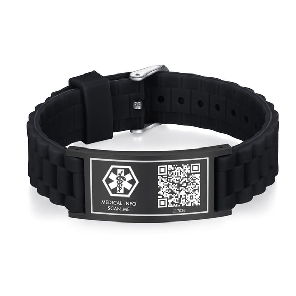 MD0584BB-QR Medical Black Braided Silicone ID Bracelet With QR Code