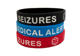 SIL-16  Medical Alert Seizures Silicone Bracelet 3 Pc Set 2 Sizes!