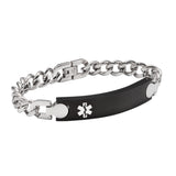 MD0184 Unisex Stainless Steel Black Plate Link Medical Alert Id Bracelet CUSTOM ENGRAVE